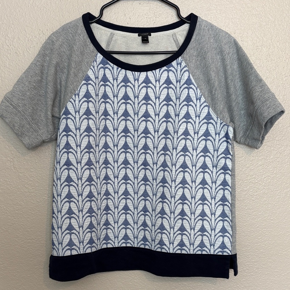 Blue and Gray Patterned Short Sleeve Top